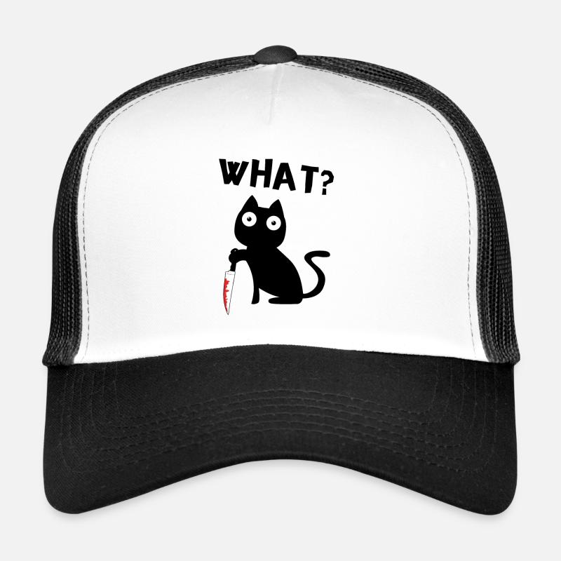 Black Murderous Cat What? Meme Cat with Knife Trucker Cap