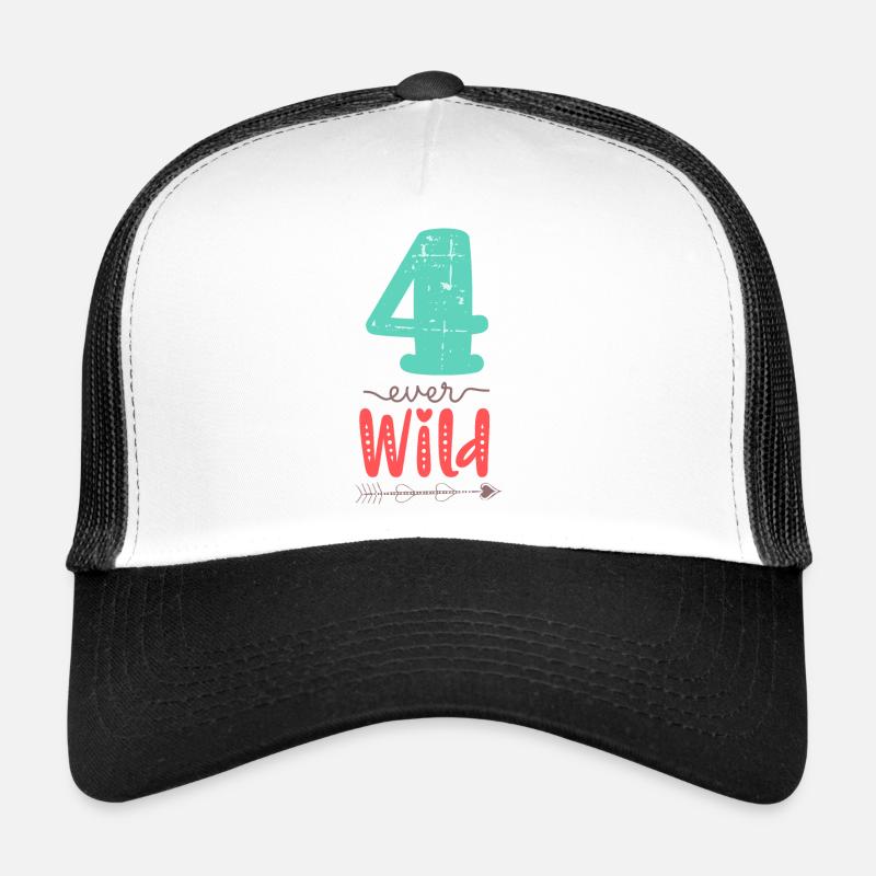 Four Ever Wild 4. Geburtstag Geschenk Mädchen - Trucker Cap - Weiß/Schwarz