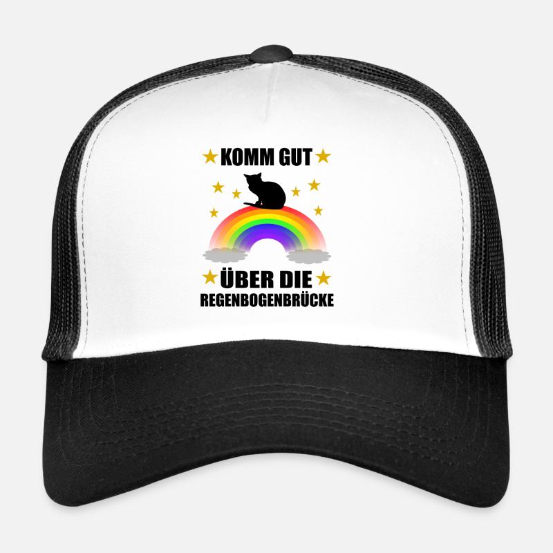 Süße Katze Regenbogenbrücke Gedanke - Trucker Cap - Weiß/Schwarz