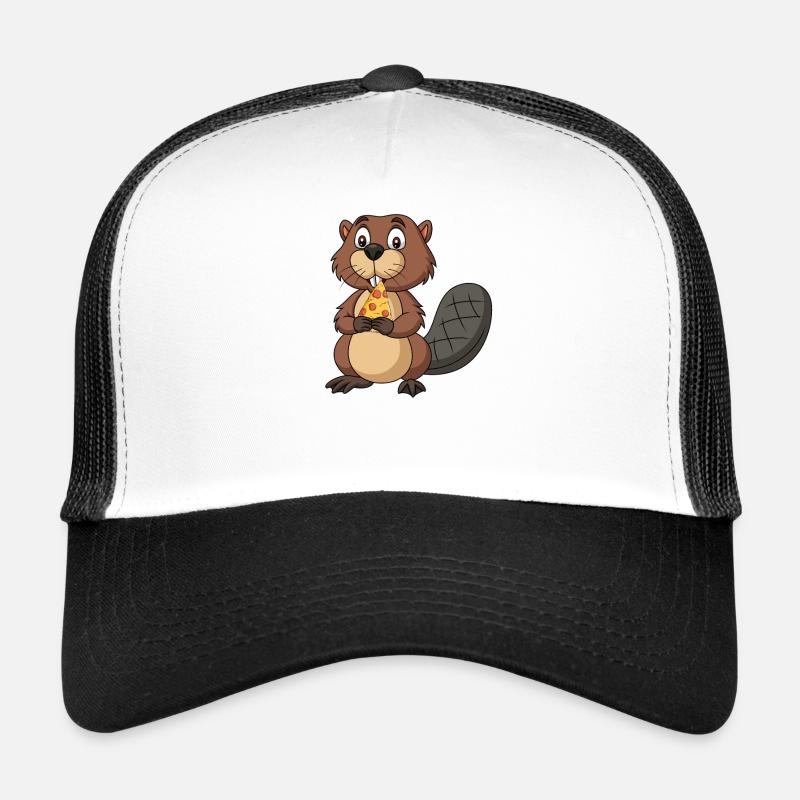 Witziger Biber mit Pizzastück Nagetiere Pizza - Trucker Cap - Weiß/Schwarz