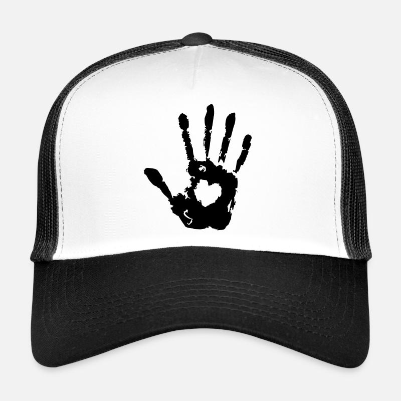 Stopp Hand rechts mit Herz Abdruck Print Trucker Cap