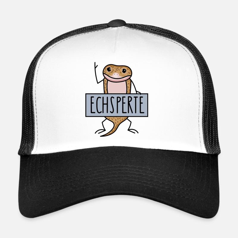 Lustige Echse als Experte - Trucker Cap - Weiß/Schwarz