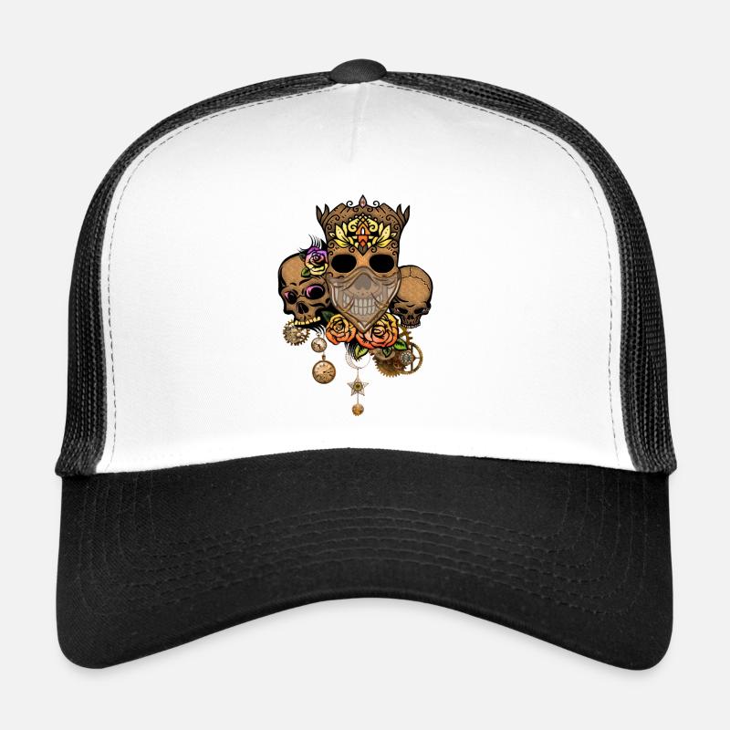 Crâne Steampunk avec des fleurs Casquette trucker 