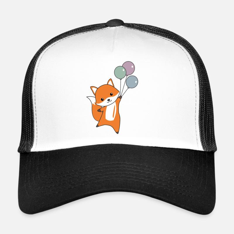 Fuchs süß Tier fliegt Luftballons Kinder - Trucker Cap - Weiß/Schwarz