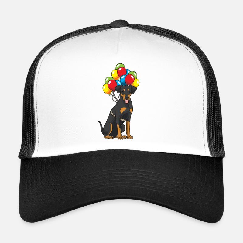 Deutscher Pinscher Hund mit Luftballons - Trucker Cap - Weiß/Schwarz