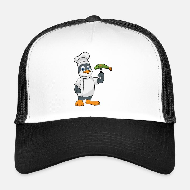 Pingouin comme cuisinier avec poisson & tablier Casquette trucker 