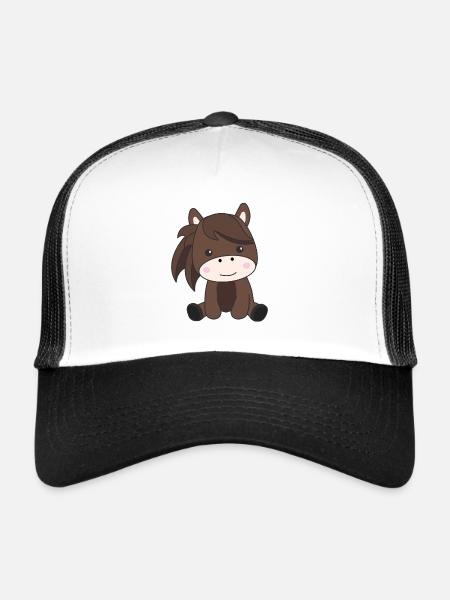 Cheval doux cheval cheval cavalier enfants - Casquette trucker  - blanc/noir - Devant
