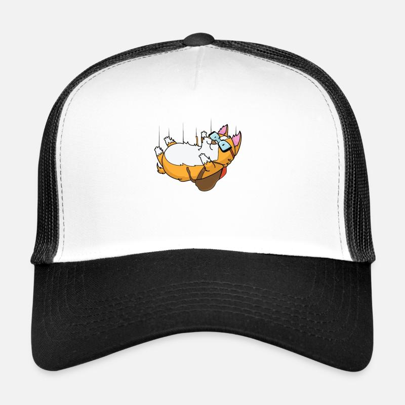 Katze beim Fallschirmspringen mit Fallschirm - Trucker Cap - Weiß/Schwarz
