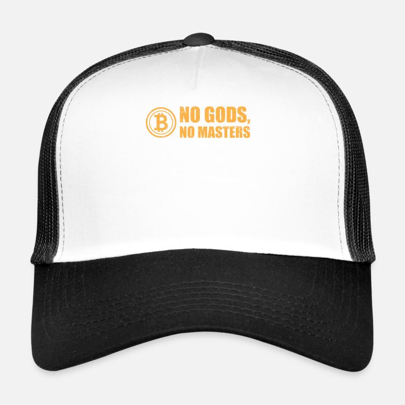 Bitcoin: No Gods, No Masters - Trucker Cap - Weiß/Schwarz