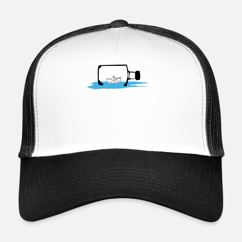 Papierboot Papierschiff Flasche Flaschenpost Meer - Trucker Cap - Weiß/Schwarz