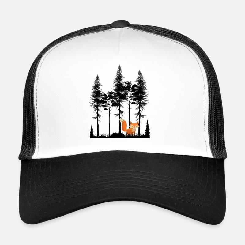 Sweet Fox in the Forest Retro Pattern Vintage Tree Forest Trucker Cap