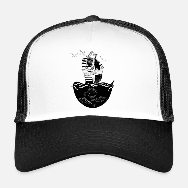 Seemann mit Fisch - Trucker Cap - Weiß/Schwarz
