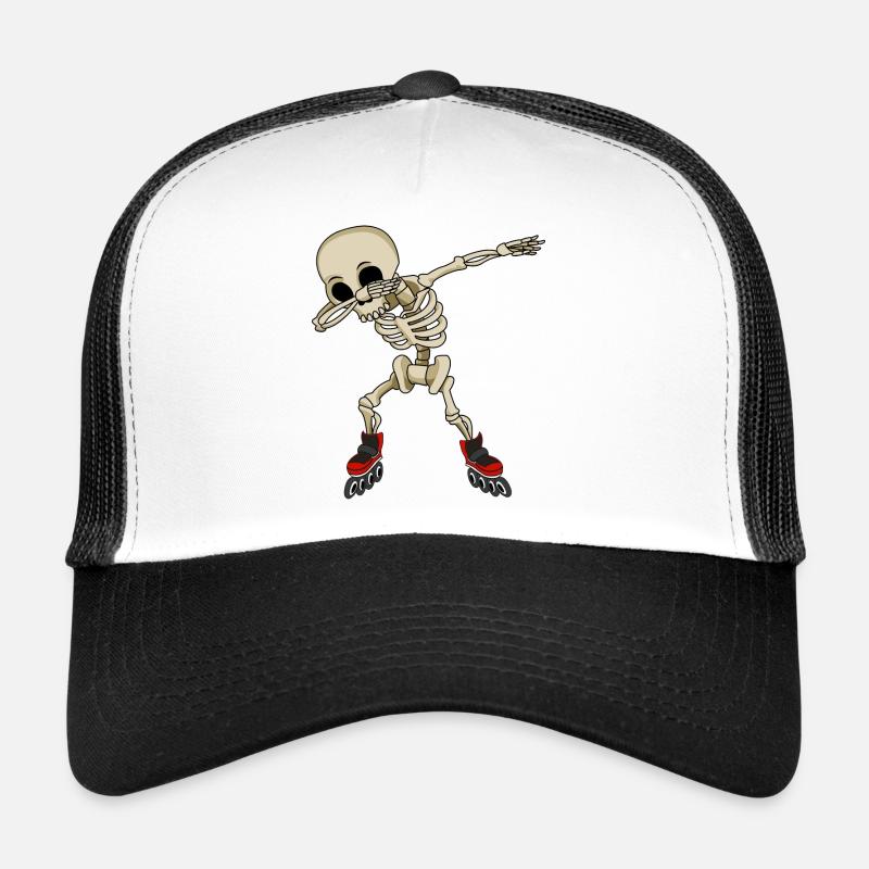 dabbing skeleton on inline skates skeleton bones Trucker Cap