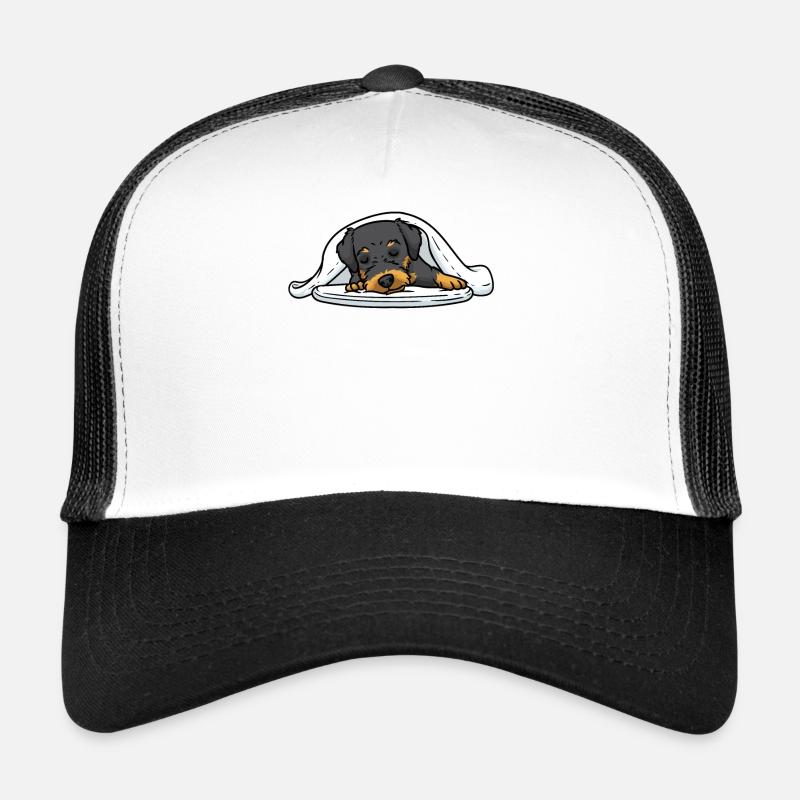 Deutscher Jagdterrier Hund Offizielles Schlafshirt - Trucker Cap - Weiß/Schwarz