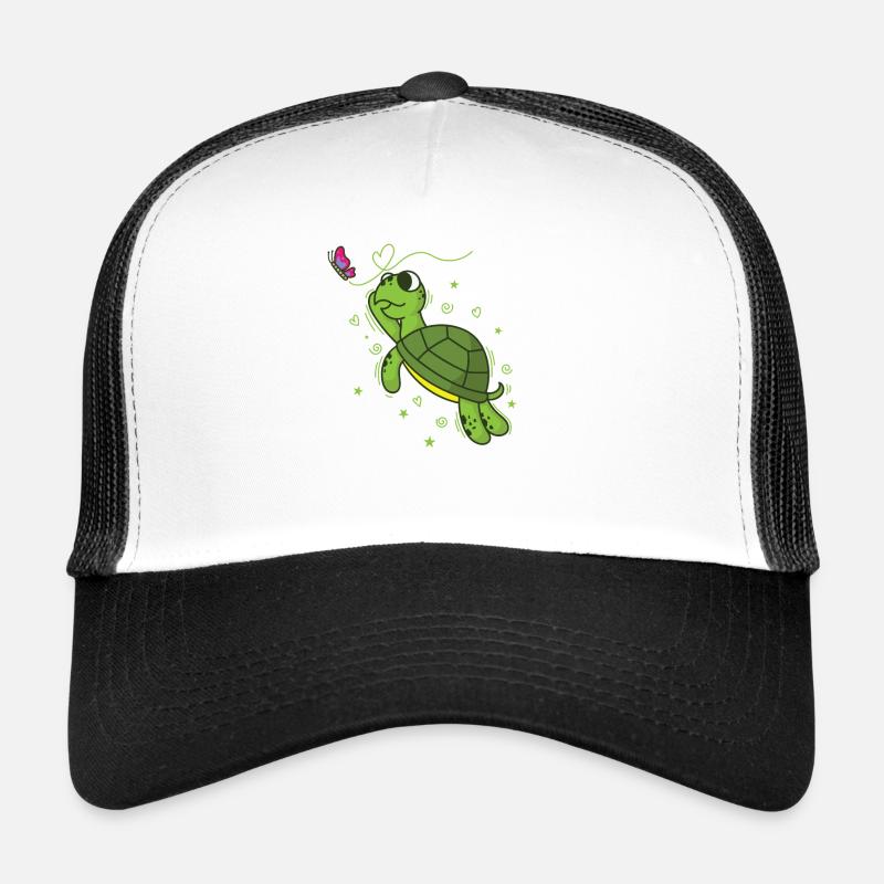 Schildkröte mit Schmetterling Reptil Wasser - Trucker Cap - Weiß/Schwarz