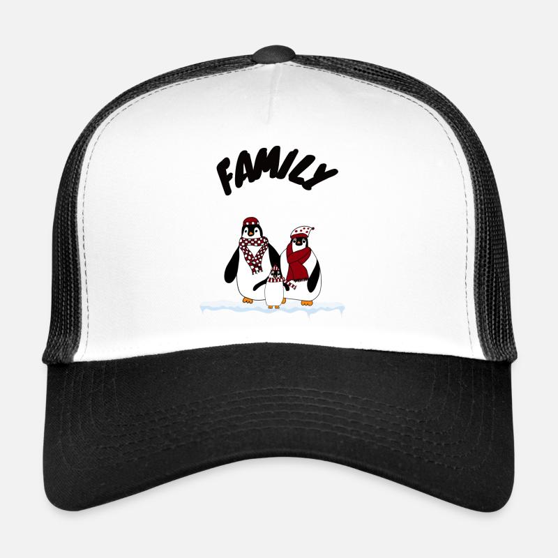 Pinguin Familie - Trucker Cap - Weiß/Schwarz