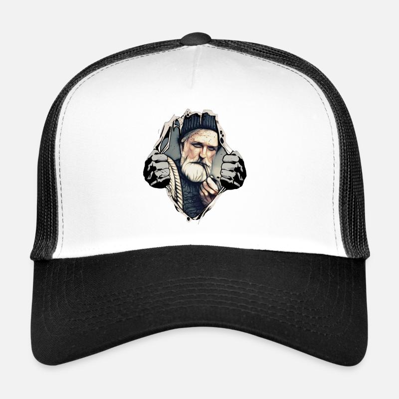 Seemann mit Pfeife unterm Shirt - Trucker Cap - Weiß/Schwarz