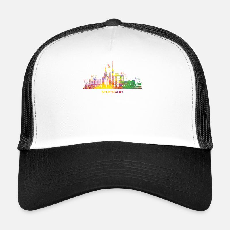Stuttgart Skyline Bunt Stuttgarter Fernsehturm - Trucker Cap - Weiß/Schwarz