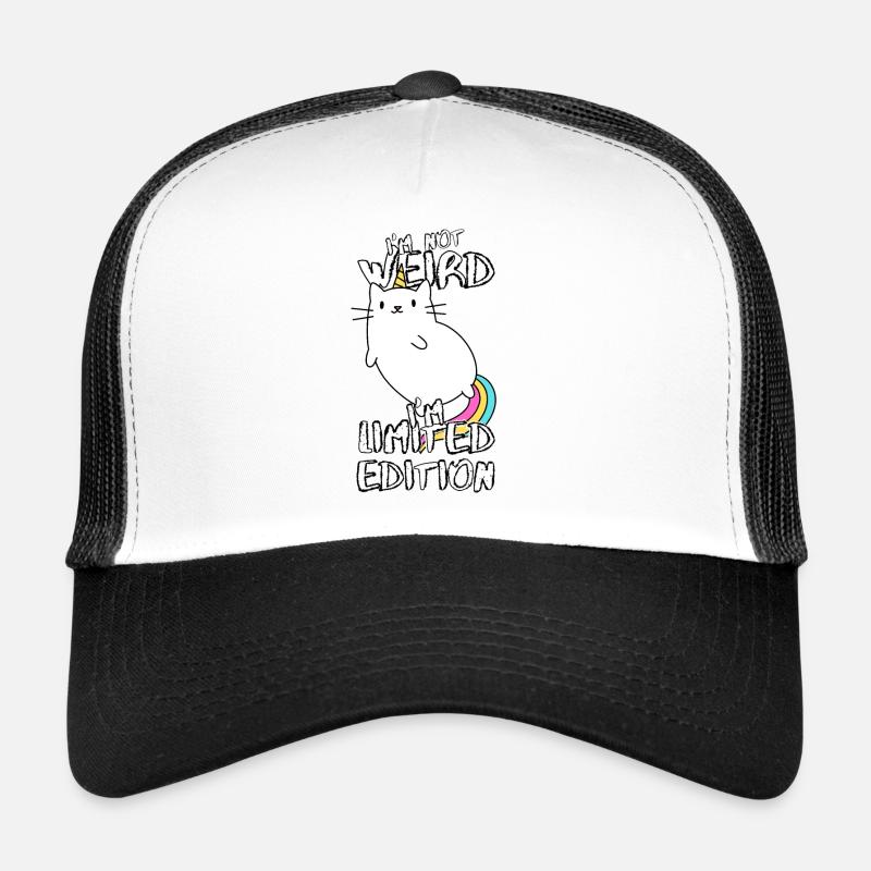 Kittycorn Cartoon Einhorn-Katze - Limited Edition - Trucker Cap - Weiß/Schwarz