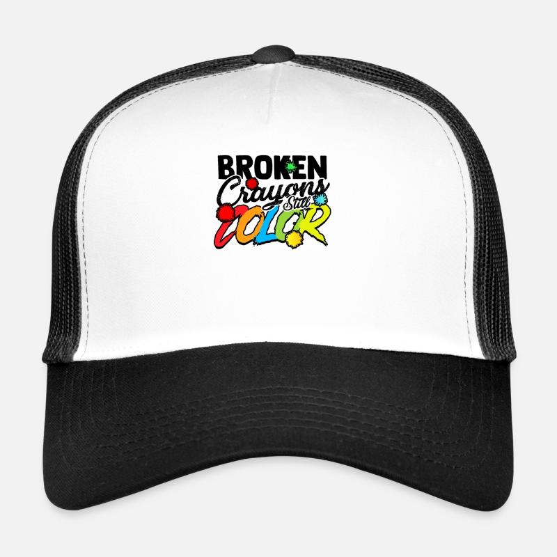 Zerbrochene Buntstifte noch Farbe - Positivität ADHS Hoffnung - Trucker Cap - Weiß/Schwarz