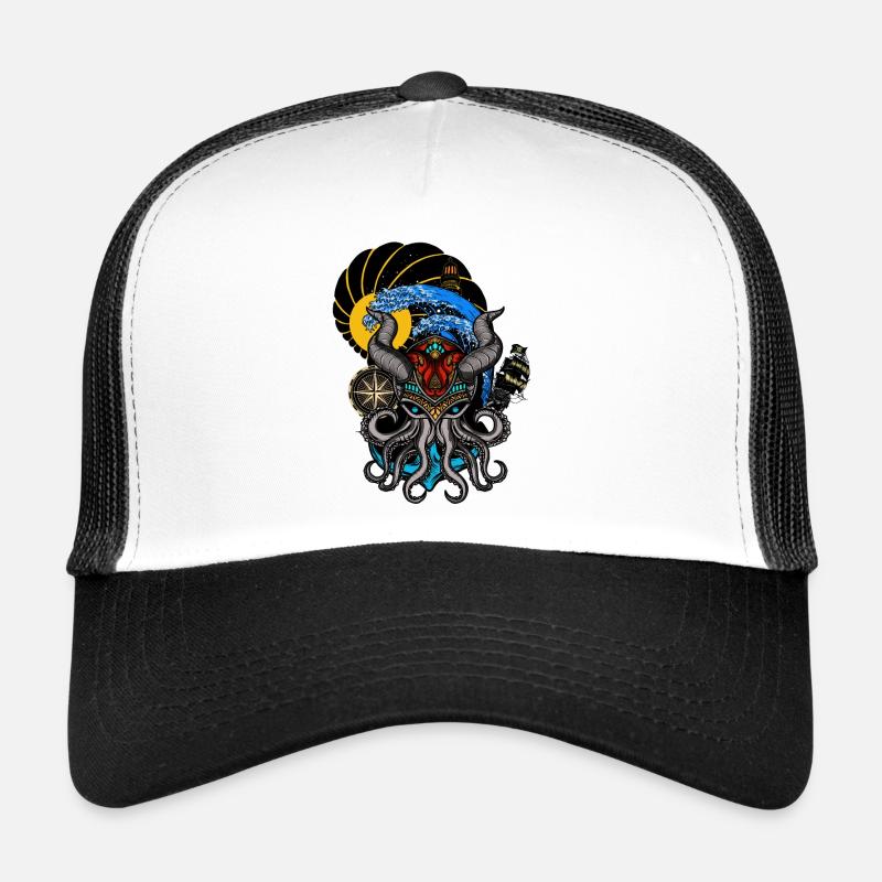 Lustiger Oktopus mit Hörnern und Boot Trucker Cap