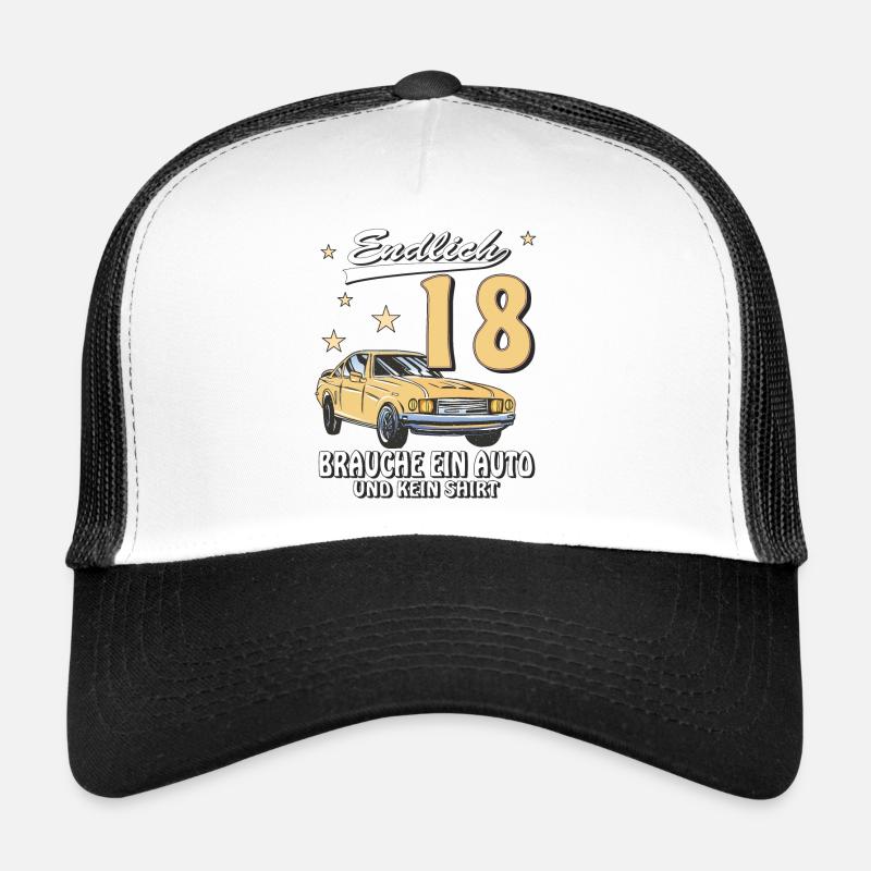 AUTO GEBURTSTAG ENDLICH 18 - Trucker Cap - Weiß/Schwarz