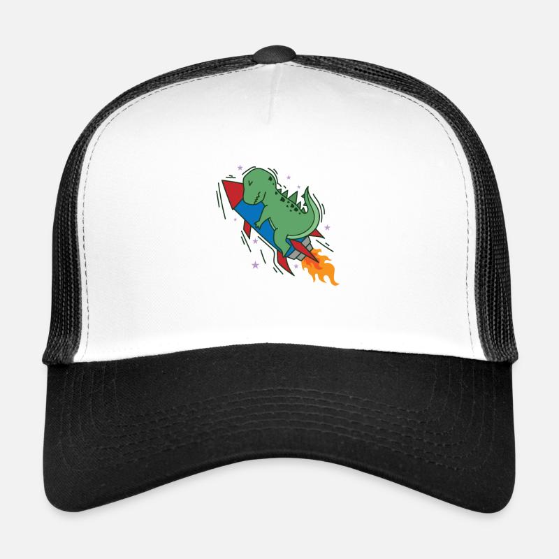 Dino auf einer Rakete Dinosaurier Reptil - Trucker Cap - Weiß/Schwarz