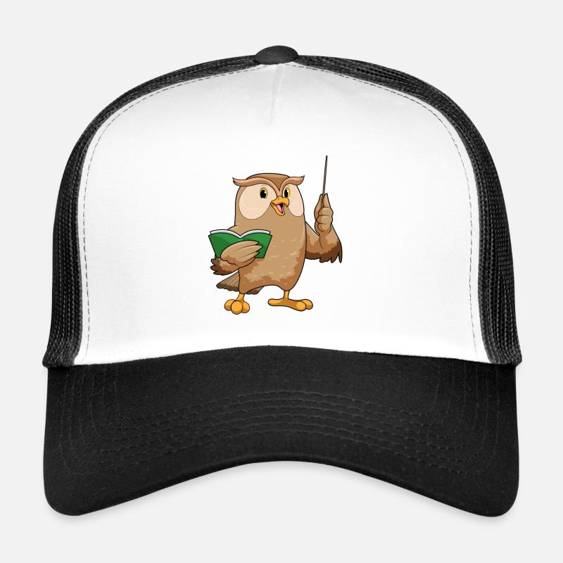 Eule als Lehrer mit Buch & Pointer - Trucker Cap - Weiß/Schwarz