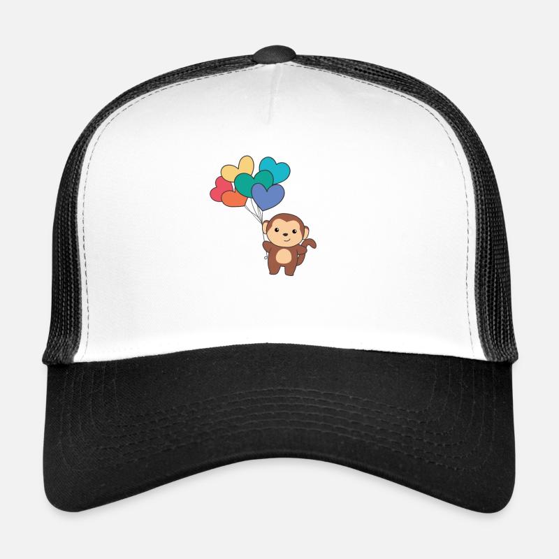 Regenbogen Herzen Pride LGBTQ Luftballons Affe - Trucker Cap - Weiß/Schwarz
