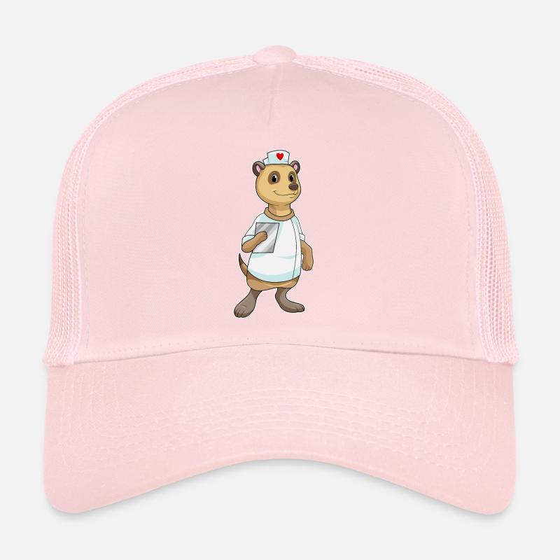 Erdmännchen als Krankenschwester mit Herz Trucker Cap