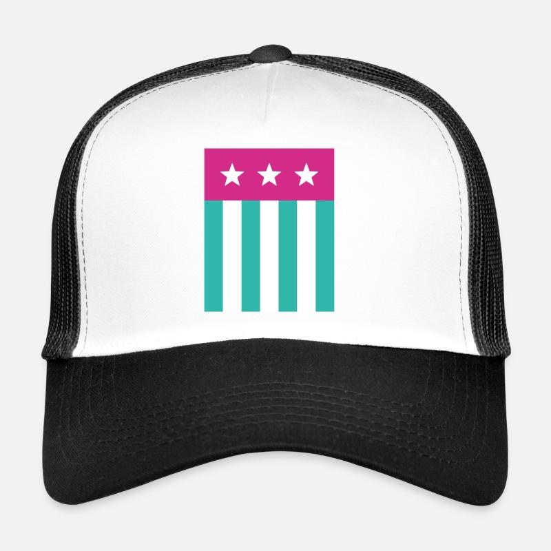 Étoiles et rayures Drapeau Rose Vert - Casquette trucker  - blanc/noir