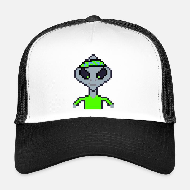 Pixel Alien « Karaté Vert » - Casquette trucker  - blanc/noir