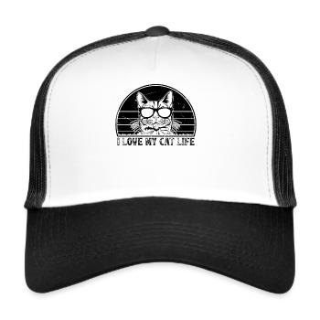 Drôle de propriétaire de chat - J’aime ma vie de chat - Casquette trucker  - blanc/noir - Devant