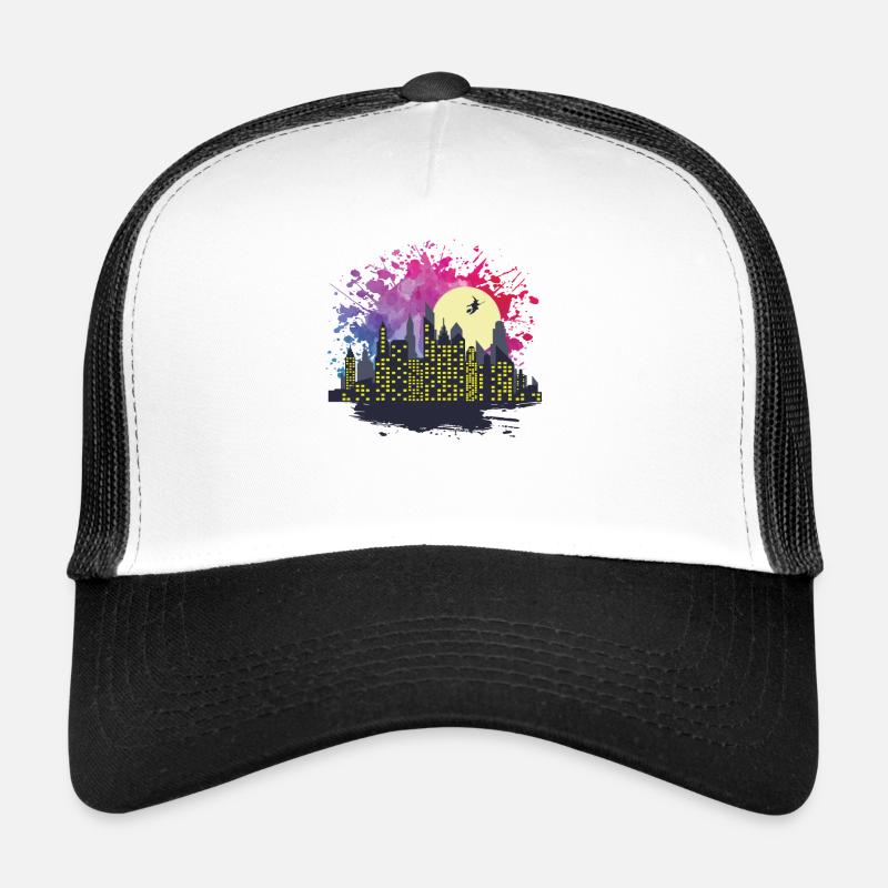 Skyline with Witch Building City Silhouette Trucker Cap