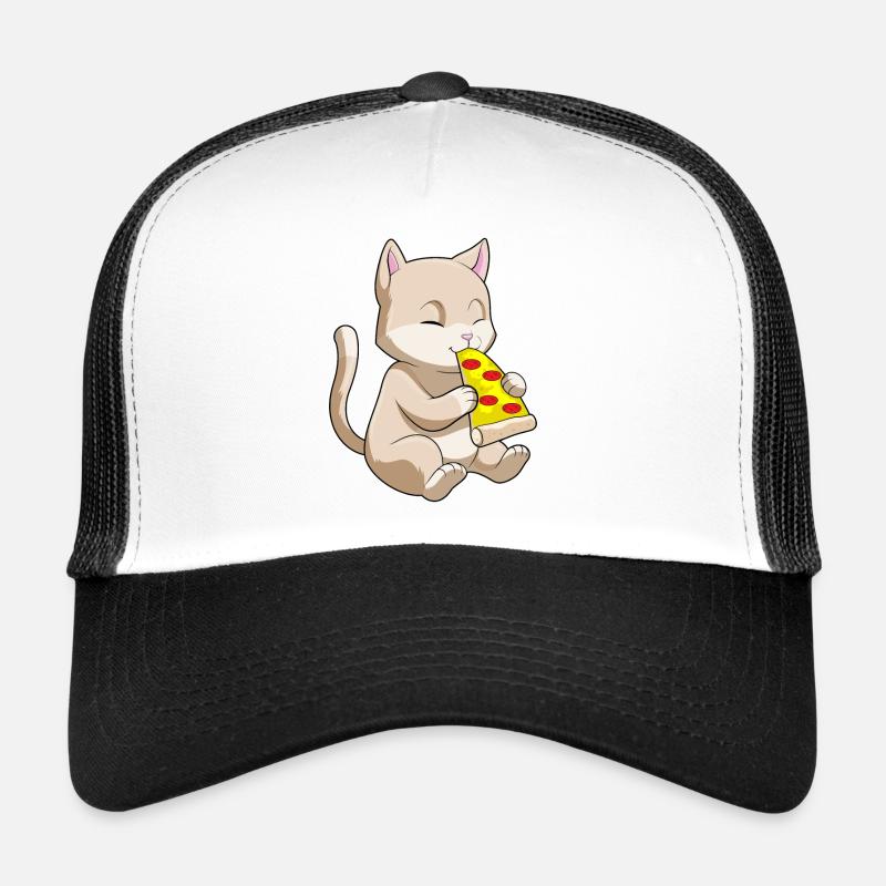 Katze mit Pizza - Trucker Cap - Weiß/Schwarz
