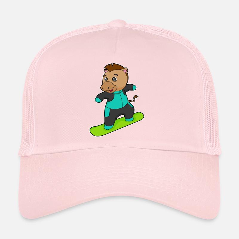 Horse as snowboarder with snowboard Trucker Cap