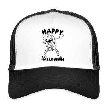 Squelette d’Halloween avec citrouille - Joyeux Halloween - Casquette trucker  - blanc/noir - Devant