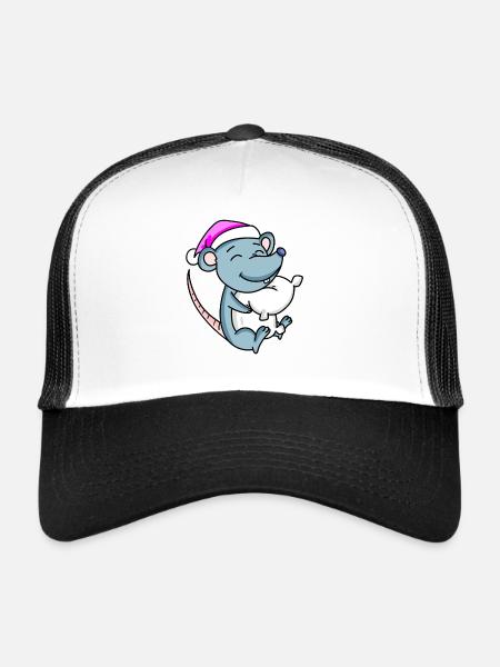 Mouse with pillow and sleeping cap - Trucker Cap - white/black - Front