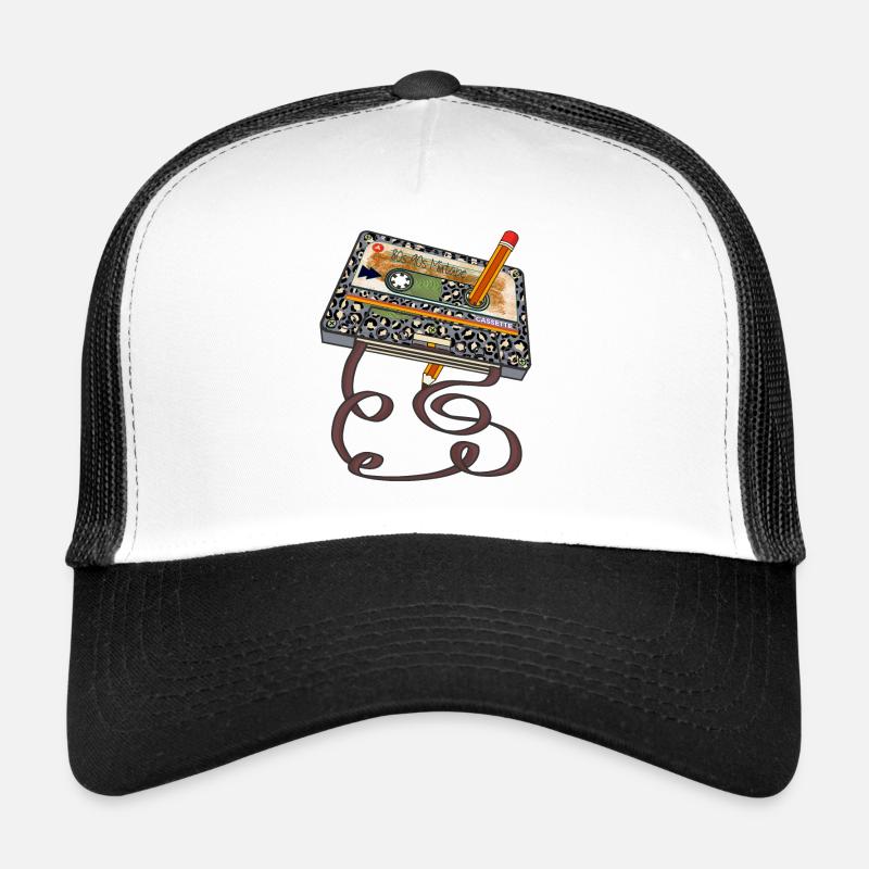80er 90er Jahre Kassette Pencil Throwback Retro Vinta - Trucker Cap - Weiß/Schwarz