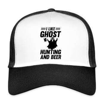 Halloween Ghost - J’aime la chasse aux fantômes et la bière - Casquette trucker  - blanc/noir - Devant