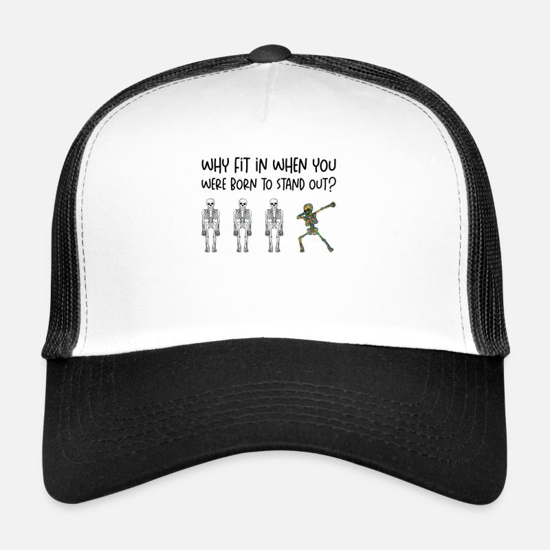 Buntes Skelett beim Dabben unterstützt - Trucker Cap - Weiß/Schwarz