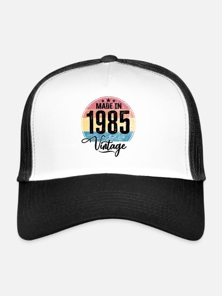 Millésime Fabriqué en 1985 Année de naissance 1985 Anniversaire - Casquette trucker  - blanc/noir - Devant