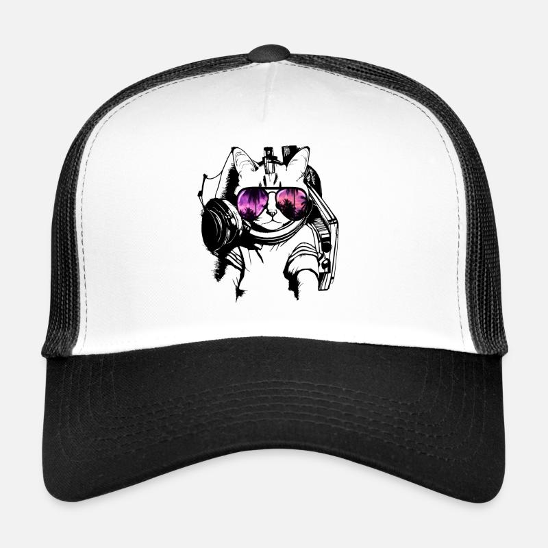coole Katze DJ Kätzchen mitSonnenbrilleSonnenbrill - Trucker Cap - Weiß/Schwarz