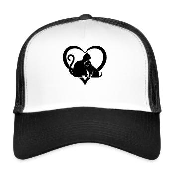 Funny Cat & Dog Heart - Dog and Cat Lover Dog Love - Trucker Cap - white/black - Front