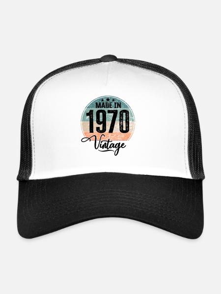Millésime Fabriqué en 1970 Année de naissance 1970 Anniversaire - Casquette trucker  - blanc/noir - Devant