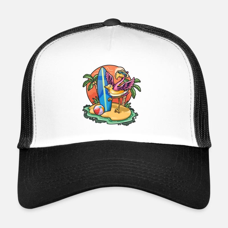 Funny Flamingo Surf Lovers Cool Surfboard Surfing Trucker Cap