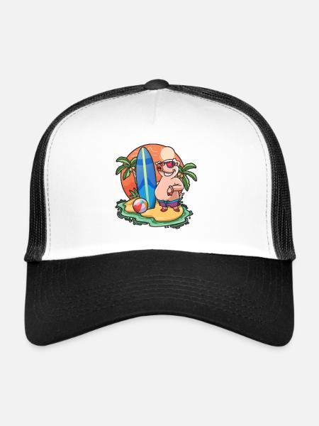 Drôle de cochon Surf Lovers Cool Planche de surf Jeu de mots - Casquette trucker  - blanc/noir - Devant
