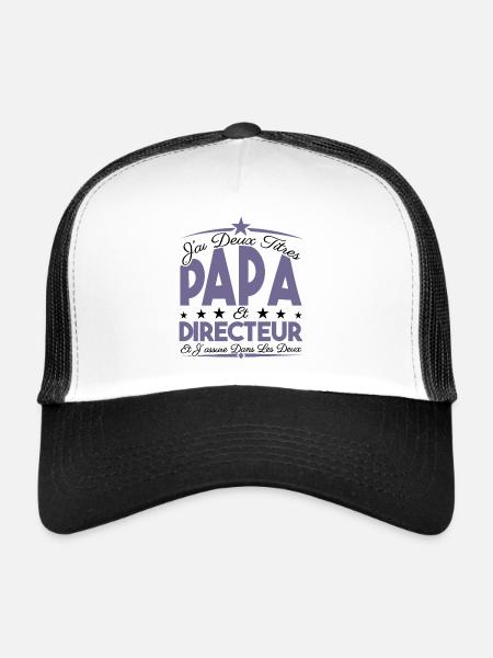J'ai deux titres Papa et directeur, Cadeau Papa. - Casquette trucker  - blanc/noir - Devant