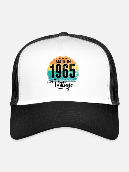 Millésime Fabriqué en 1965 Année de naissance 1965 Anniversaire - Casquette trucker  - blanc/noir - Devant