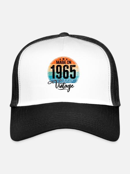 Millésime Fabriqué en 1965 Année de naissance 1965 Anniversaire - Casquette trucker  - blanc/noir - Devant